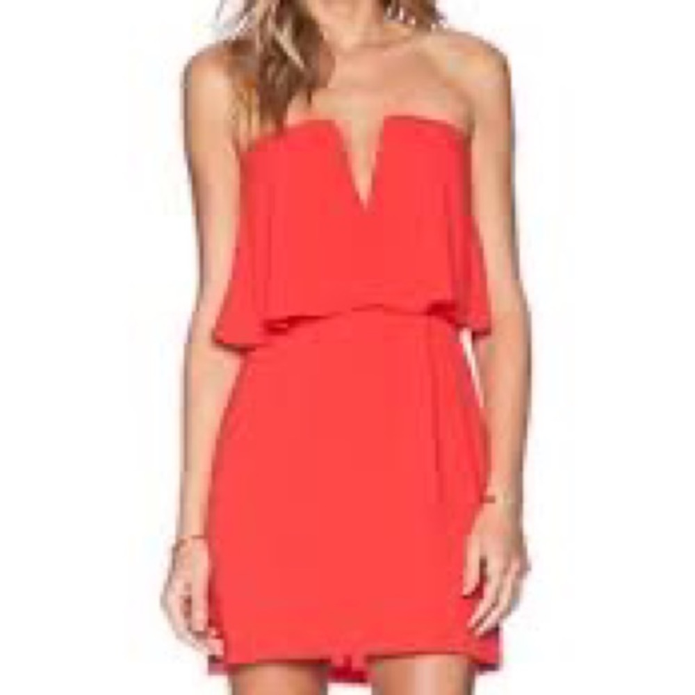 BCBG Max Azria Kate strapless mini dress, orange / coral / red, size 02 - Picture 2 of 16